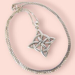 Vtg 925 Sterling Silver Necklace Celtic Witches Knot Pendant Box Chain 18in